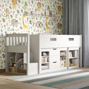 Flair White Charlie Mid Sleeper Set With Storage And Desk -