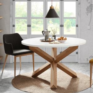 Nori Round Dining Table in White & Oak - 135cm