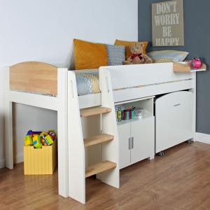 Kids Avenue Urban Birch Mid Sleeper 2 Bed with Desk and Sto…