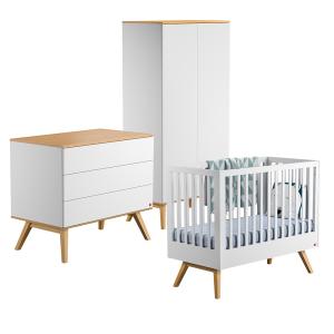 Vox Nature Cot Bed 3 Piece Nursery Set in White & Oak
