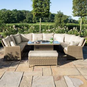 Maze Rattan Winchester Royal U-Shaped Sofa Set with Fire Pit