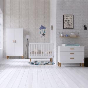 Vox Lounge Cot Bed 3 Piece Nursery Set in White & Oak
