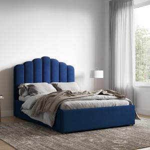 Flair Navy Velvet Poseidon Shell Ottoman Bed - Double