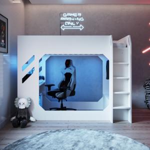 Recoil Shuttle LED Gaming High Sleeper Bed Single White