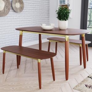 Flair Edelweiss Dining Table and Bench Set Walnut and Brass…