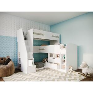Flair Oscar Staircase Triple Bunk Bed White With Storage -