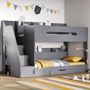 Flair Slick Staircase Bunk Bed Grey With Storage -