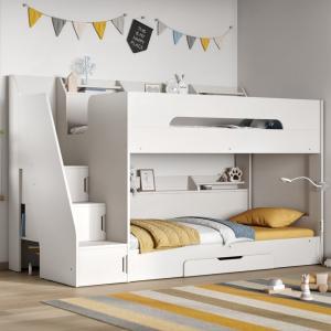 Flair Slick Staircase Bunk Bed White With Storage -