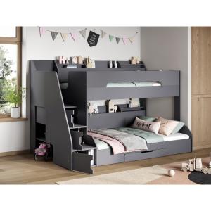 Flair Slick Staircase Triple Bunk Bed Grey with Storage -