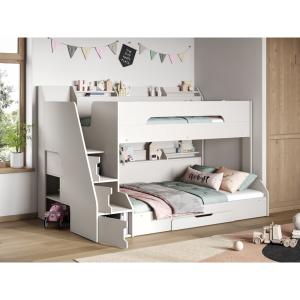 Flair Slick Staircase Triple Bunk Bed White with Storage -