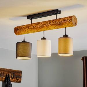 BRITOP Sachiko ceiling lamp, wood, 3 fabric lampshades