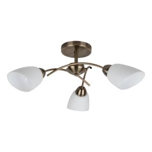 BRITOP Varietta ceiling lamp, glass, antique brass 3-bulb
