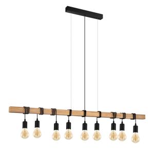 EGLO Townshend pendant light with wood, 9-bulb