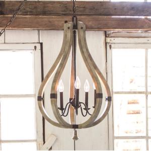 HINKLEY Wood and steel chandelier Middlefield, 5-light