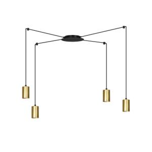 Euluna Speed hanging lamp, black/gold, four-bulb