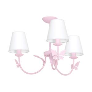 Eko-Light Alice chandelier magenta 3 white fabric lampshades