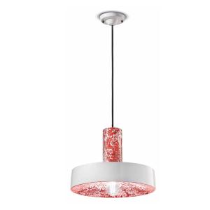 Ferroluce PI hanging lamp, floral pattern Ø 35 cm red/white