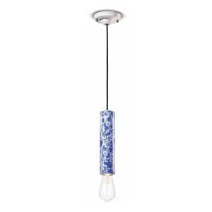 Ferroluce PI hanging lamp, floral, Ø 5.5 cm, blue/white