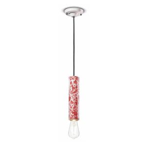 Ferroluce PI hanging lamp, floral, Ø 5.5 cm, red/white