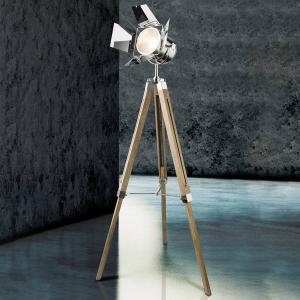 Globo Evy wooden floor lamp with chrome spotlight