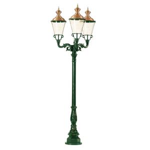 K.S. Verlichting Three-bulb lamp post Parijs, green