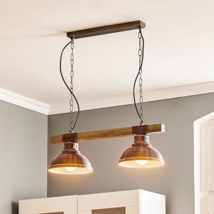 Luminex Hakon hanging light 2-bulb rust brown/natural wood