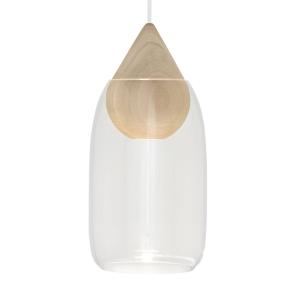 Mater Liuku Drop hanging lamp, wood, clear glass