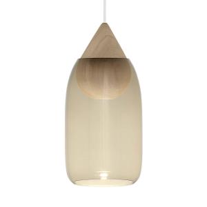 Mater Liuku Drop hanging lamp, wood, grey glass