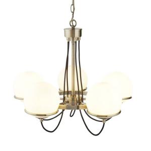 Searchlight Sphere chandelier brass with five glass balls