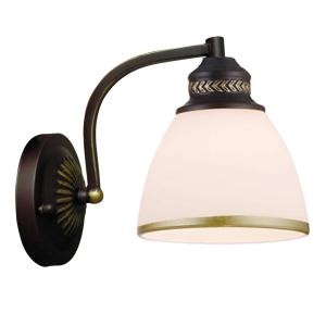 Viokef Clair - brown metal wall light, glass lampshade