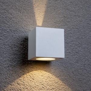 Lucande White LED outdoor wall light Jarno, cube form