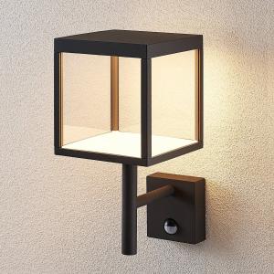 Lucande LED outdoor wall light Cube, graphite, with sensor