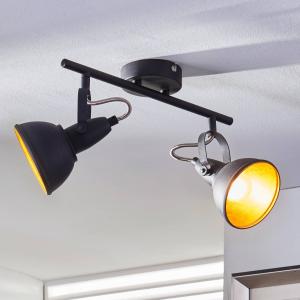 Lindby 2-bulb ceiling light Julin, black and gold