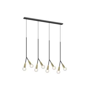 Lucande Carlea hanging lamp 8-bulb black and brass