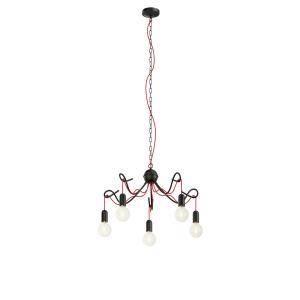 Lucande Jorna hanging light, 5-bulb, red cable