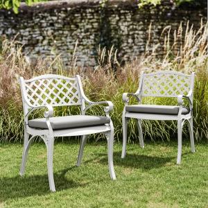 Set of 2 Garden Chairs Cast Aluminium Armchairs with Cushion
