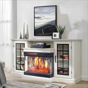 150cm W Electric Fireplace TV Stand with Glass Door Closed…