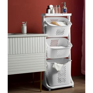 2/3 Tiers Laundry Basket Plastic Storage Trolley