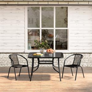 2 Seater Outdoor Table Square Tempered Glass Table and Gard…
