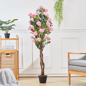 Artificial Rose Flower Tree in Black Pot with Natural Look