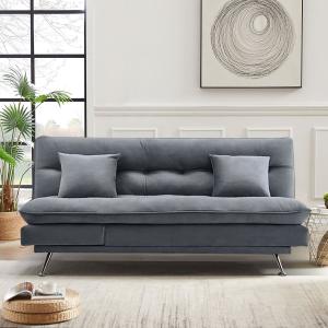 Modern 3-Seater Linen Fabric Sofa Bed with Cushions and 2 P…