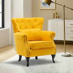 Linen Upholstery Wingback Chair With Cushion