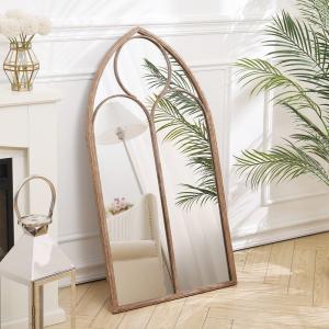 Distressed Gold Arched Window Wall Mirror with Iron Frame