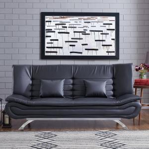 190cm Wide Sofa Bed Black 3 Seater Recliner PU Leather