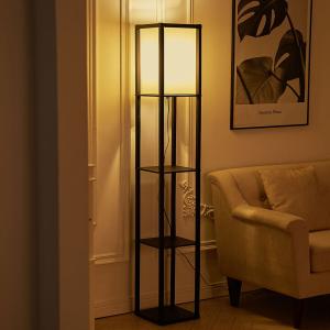 Wooden Floor Lamp with Shelves 3 Layers Open Storage Shelves