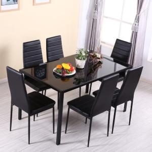 Modern Black Rectangular Glass Dining Table for 6 Seats