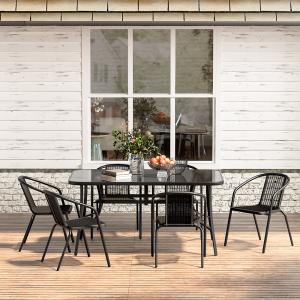 4/6 Seater Garden Rectangular Table Tempered Glass Table an…