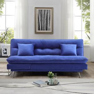 Modern 3-Seater Linen Fabric Sofa Bed with Cushions and 2 P…