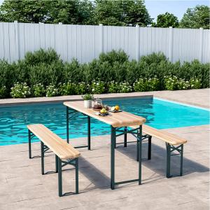 5.5ft L Folding Beer Table Chair Bench Set for Garden