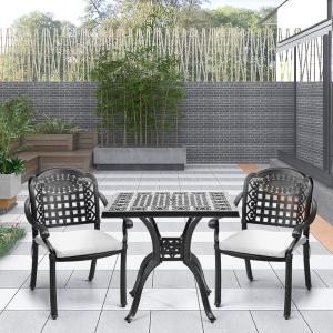 Set of 2 Outdoor Dining Chairs with Cushions Cast Aluminium